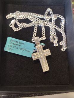 Sterling silver chain and cross with Moissanite