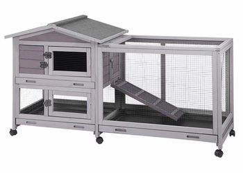 Indoor Rabbit Hutch AIR19, Outdoor Bunny Cage, 9.6ft² - One Run Rabbit Hutch-Gray