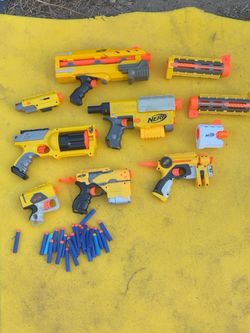NERF N-STRIKE YELLOW BLASTER COLLECTION + ACCESSORIES & DARTS – $65 OBO