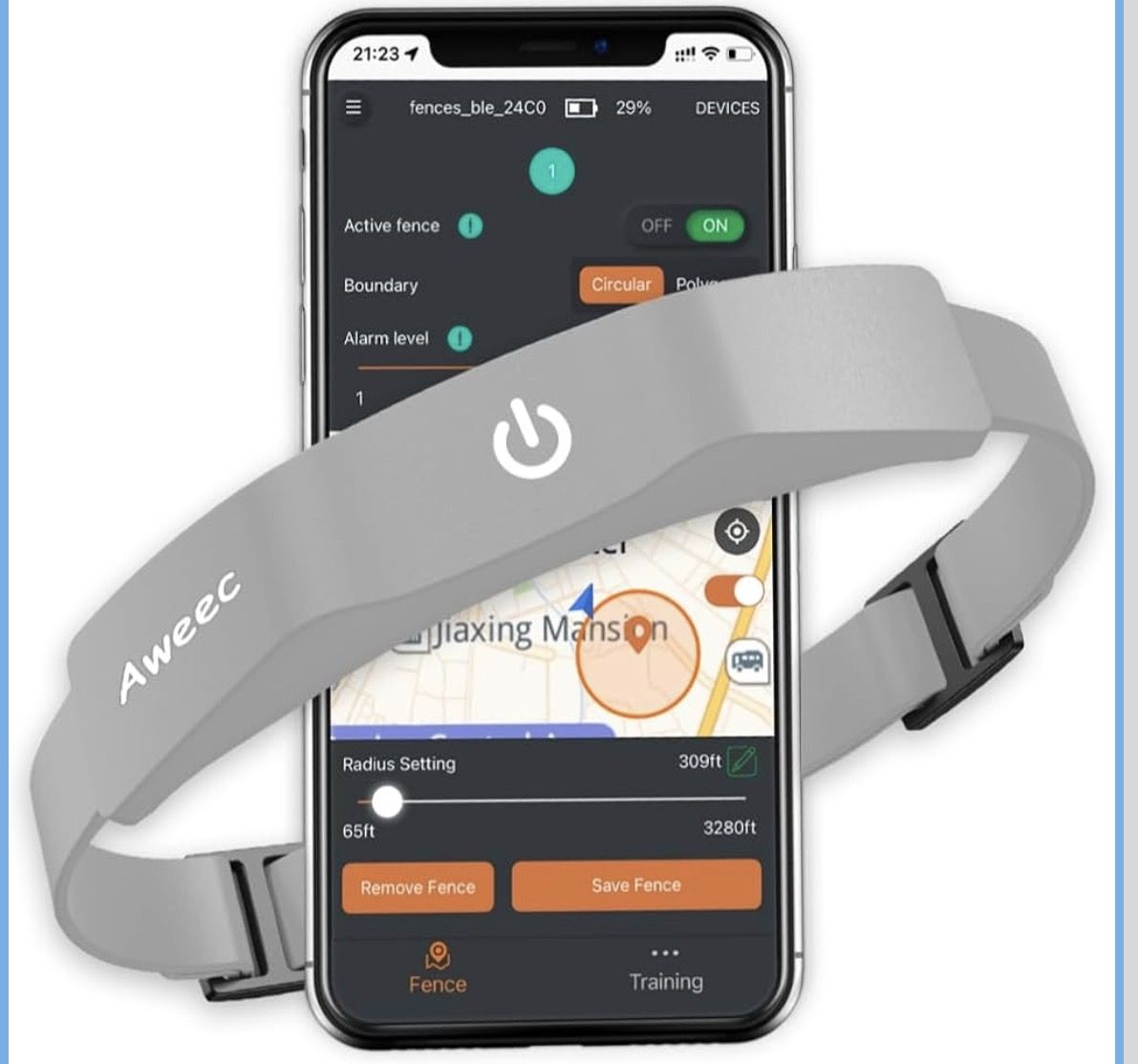 GPS Electric Dog Fence with Free App, Wireless Fence System Training Collar