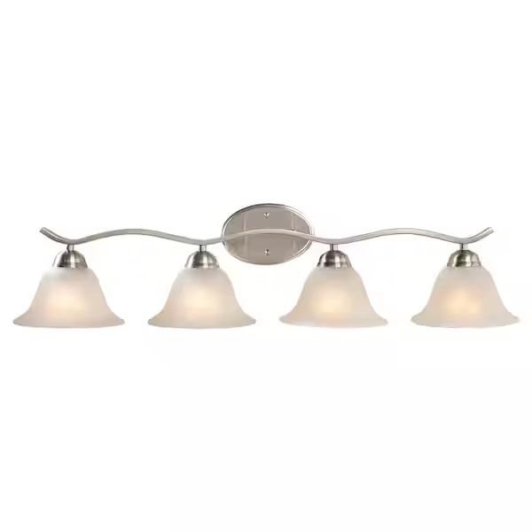 Hampton Bay 4-Light Brushed Nickel Bathroom Vanity Light with Bell Shaped Marbleized Glass Shades