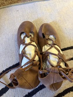 Free People Tan Wrap-Lace Flat Sandals - Size 38