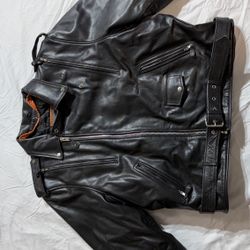 First Classic Leather Gear Motorcycle Jacket Black Men’s Size 5X Genuine Leather