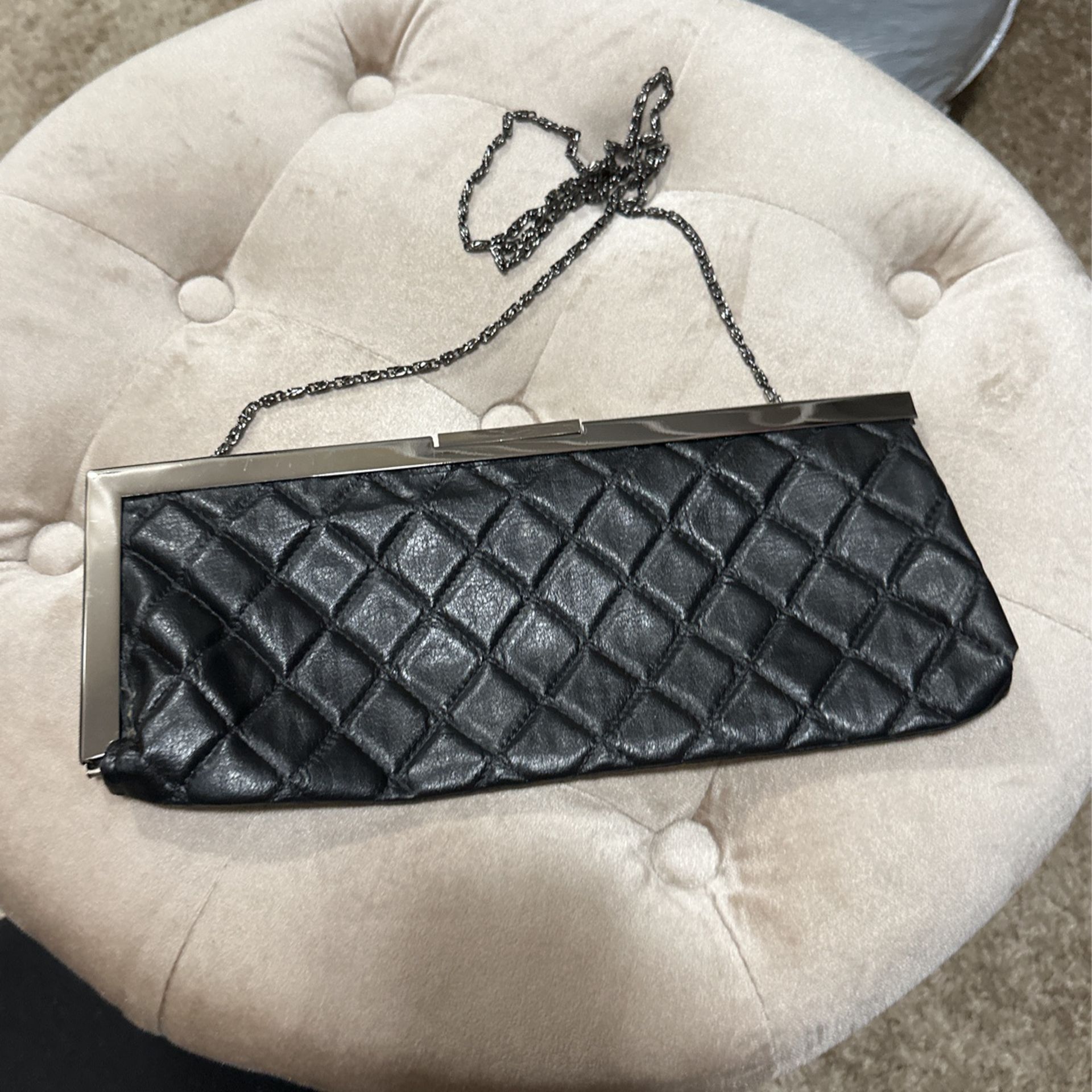 Black Quilted Evening Bag With Chain