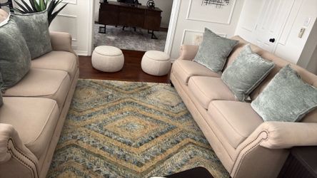 Two pieces three place sofa and 6 accent pillows