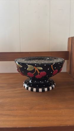 Mary Engelbreit Cherry Patterned Pedestal Bowl