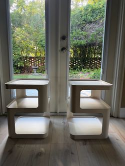 Pair of Modern Nightstands / 3-Tiered Modular End Tables / S-Shaped Side Tables