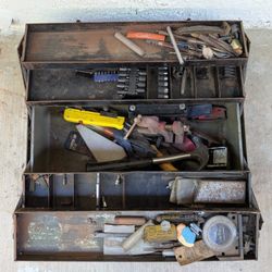 Old Metal Toolbox With Tools