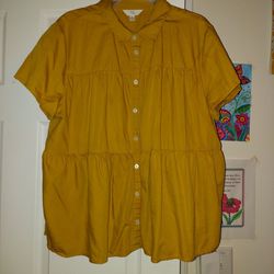 BUTTON DOWN SHIRT DRESS-MUSTARD YELLOW-TIME AND TRUE BRAND-SIZE XL/PLUS SIZE 