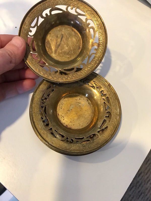 SMALL BRASS TRAYS - CANDLE HOLDERS