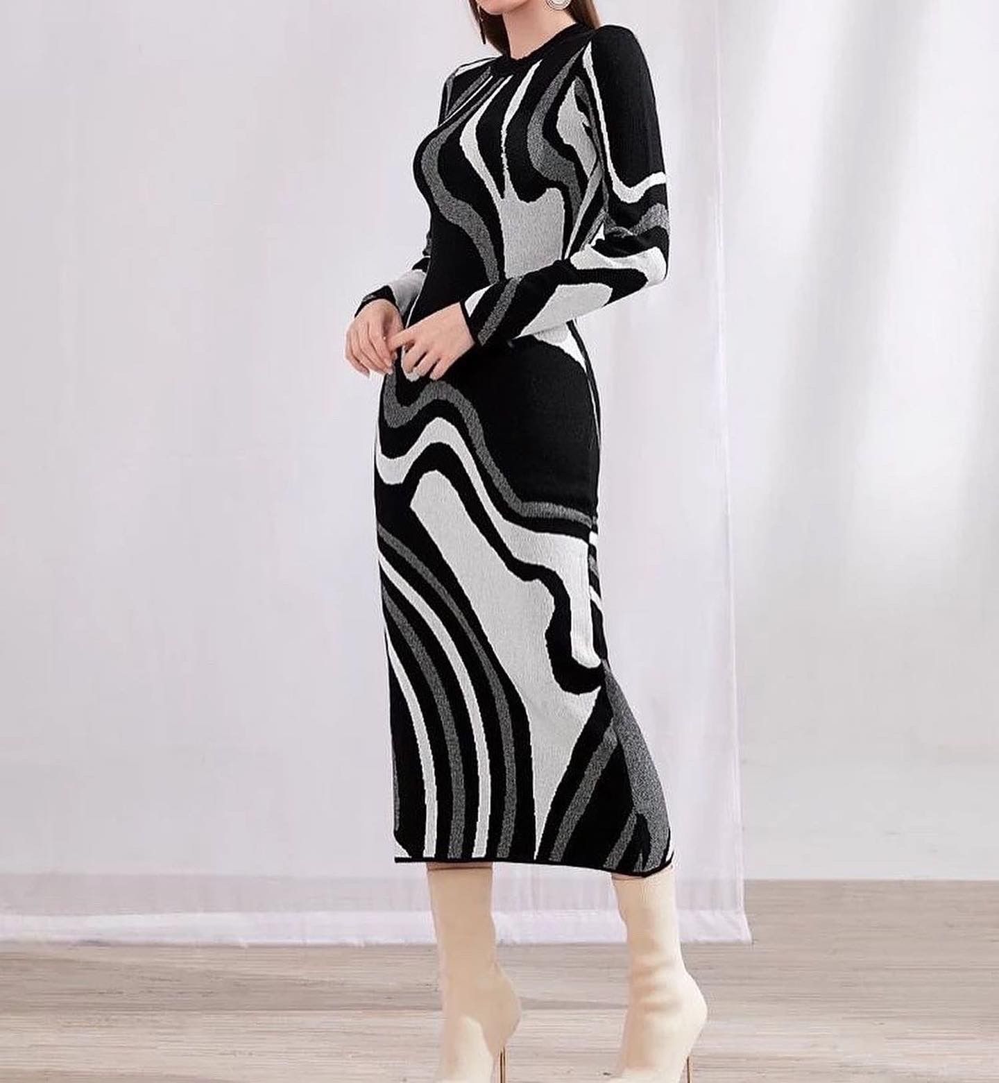 Black Printed Midi Dress
