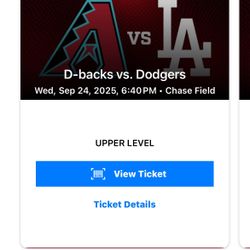 9/24/25 Dbacks Vs Dodgers 4 Tickets 