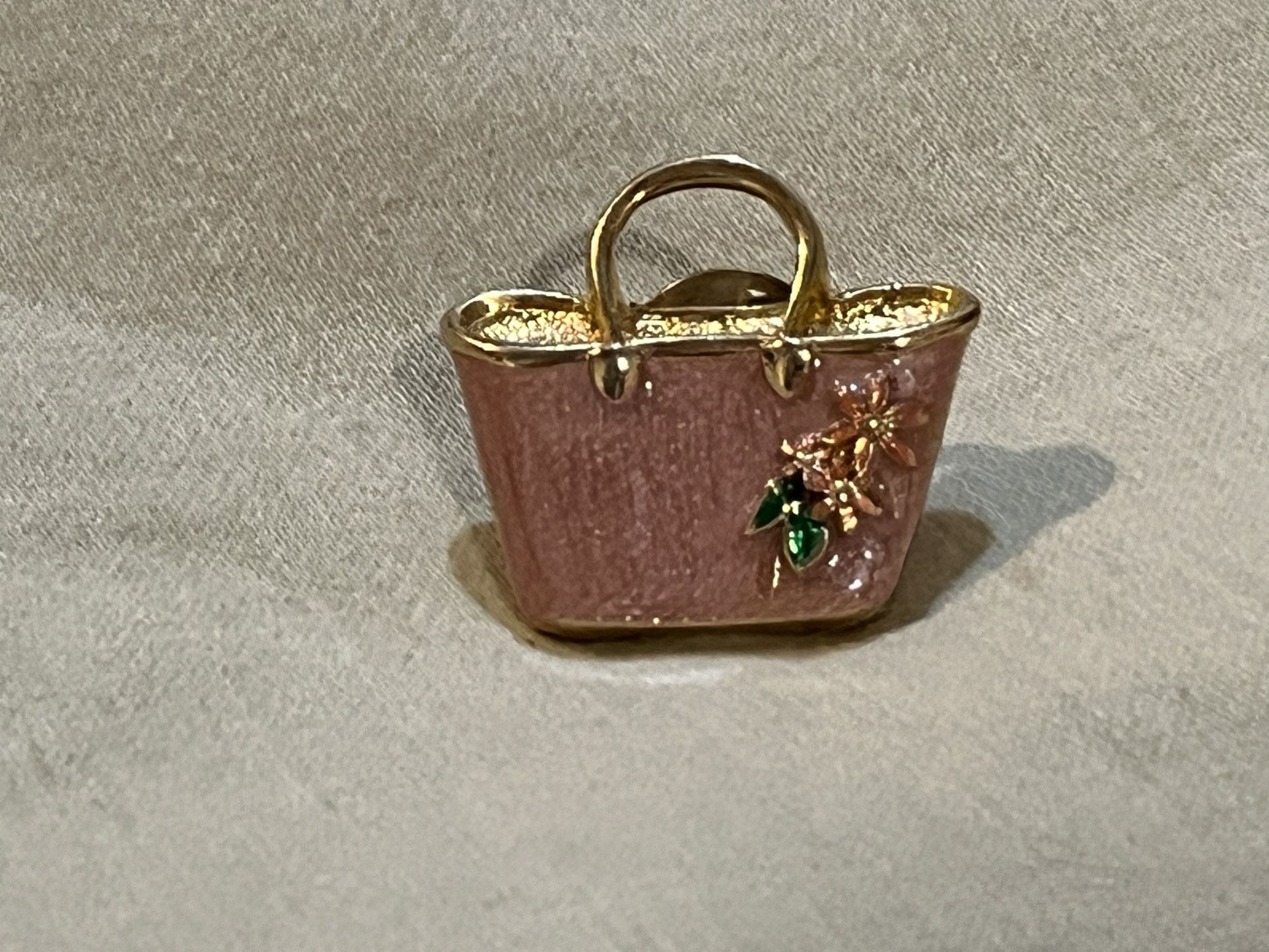 Avon Gold Tone Pink Enamel Purse Lapel Pin Back