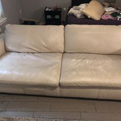 8ft Off White Leather Couch