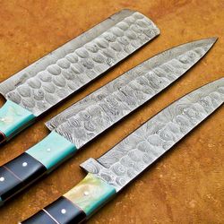 Handmade Damascus Steel 3 Piece Chef Knife Set