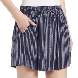 Joie Wendolyn 100% Silk Striped Navy Blue and White Elastic Waist Mini Skirt, size S
