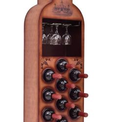 12 Bottles Bottle Shaped Wine Rack Cabinet Wood Storage Bar Stand Liquor Shelf