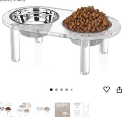 NIUBEE Raised Cat Dog Bowls Stand, Clear Acrylic Elevated Pet Feeder with 2 Dishes for Food and Water - 4 Inches Height (2 Bowls, Small) Pet Crate 