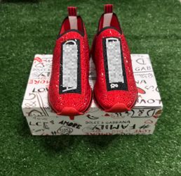 Dolce & Gabbana Red Crystal Slip-On Sneakers