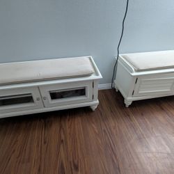 Two White Benches With Storage