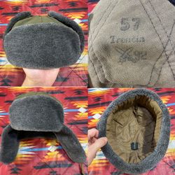 VTG Czech Army Ushanka Classic Military Surplus Winter Fleece Trapper Hat 1992