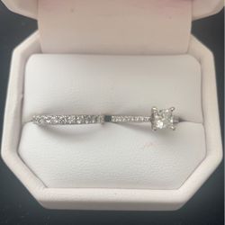Wedding Set Platinum Engagement Ring And Matching Band Set For Her