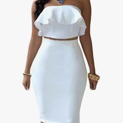 Off Shoulder Ruffle Crop Top Pencil Skirt Dress