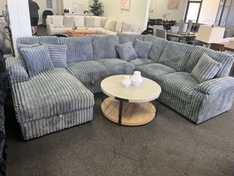 Gray Corduroy Sectional Sofa with Chaise