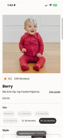 Copper Pearl Berry Rib Knit Zip-Up Footie Pajama