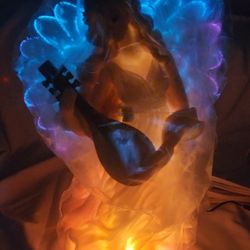 Vintage Animated Fiber Optic Lighted Musical Angel w/ Wings Statue 12" high, HSN New Old Stock, Original Shipping box opened/ unboxed for Pictures