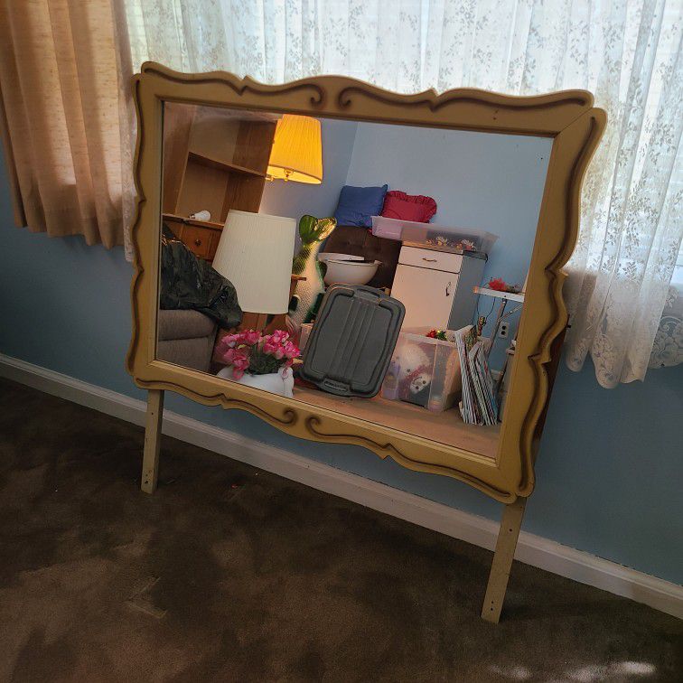 Large Vintage Wood Rectangle Mirror for Bureau or Dresser
