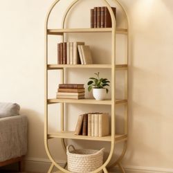 XK00720 Bookshelf Arched Bookcase, Industrial 5 Tier Open Book Shelves with Metal Frame, 72" Tall Freestanding Display Rack for Home Office, Living Ro