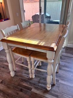 Wood Bar height dining table and chairs