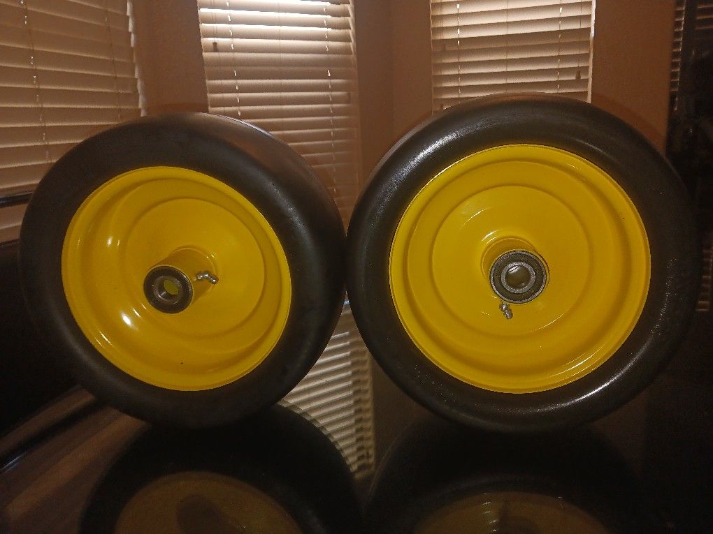 Set of 2 - 13x6.50-6 Flat Free Lawn Mower Tire and Wheel, Zero Turn Mower Front Tires 