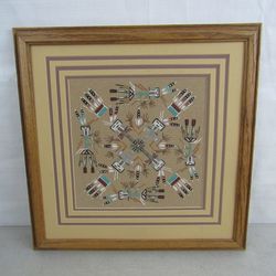 Authentic Navajo Sand Painting " Five Ways Healing" Signed Curtis