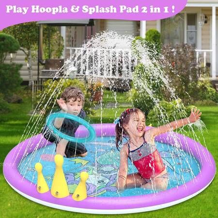 Splash Pad ,68 Inch Sprinkler Splash Pad Toys for Dogs and Kids, Inflatable Kids Sprinkler Play Mat with Funny Ring Toss Game, Summer Outdoor Water To