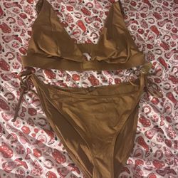 SKIMS Size 4X Swim Plunge Top + Tie Bikini Bottom Set Almond Women’s NWT