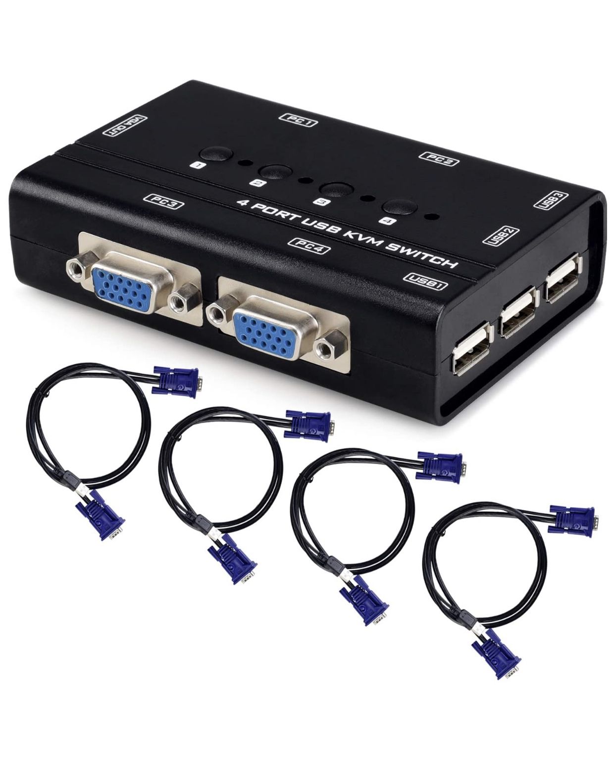 USB VGA KVM Switch with 4 Cables