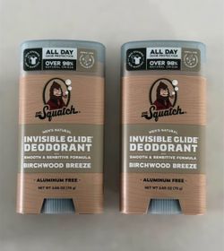 2 Brand New Dr. Squatch Invisible Glide Deodorant Birchwood Breeze