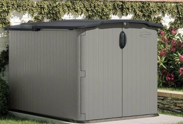 Glide top 5 ft. x 7 ft. Plastic Resin Storage Shed with Floor (32 sq. ft.) in Dove