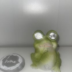 Garden Figurines Cute Frog Decor, “Home” Rock Outdoor Statue 