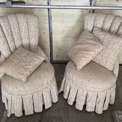 2 Vintage Skirted Fabric Chairs 