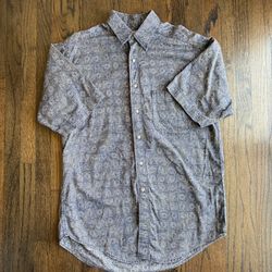 Woolrich Vintage Men Button Shirt Cotton Pocket Pattern Print Distressed Navy M
