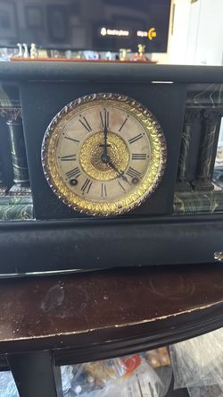 Antique Black Mantel Clock with Columns