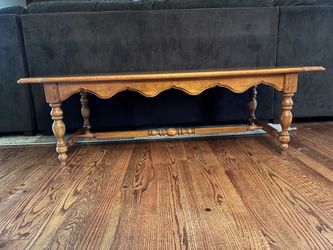 1970s Colonial American style solid maple living room table set & corner hutch/display cabinet