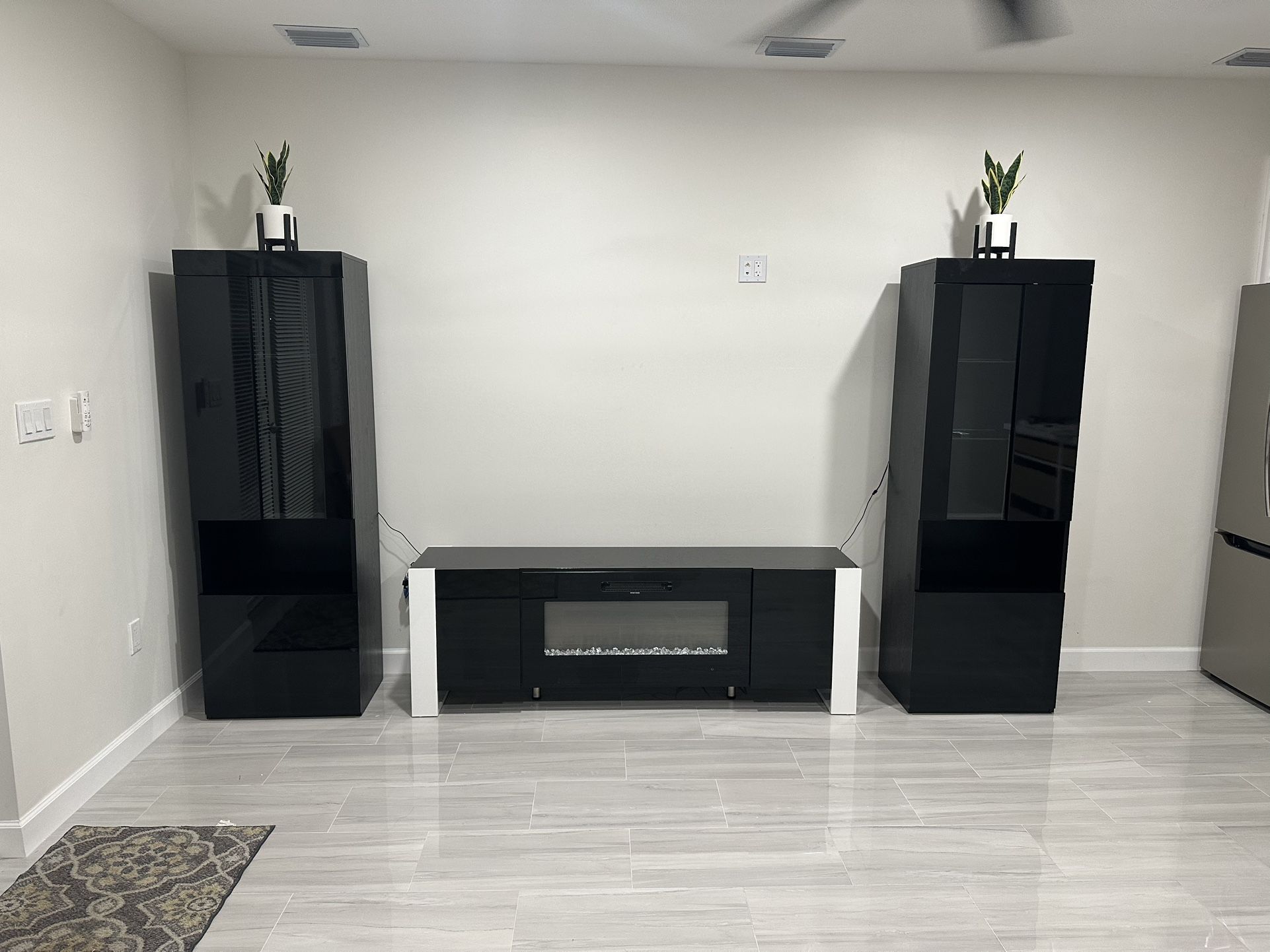 Heated LED Fireplace & 2 LED Bookshelves