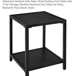 Outdoor Side Table, Metal Outdoor End Table with 2 Tier Storage, Weather Resistant End Tables for Patio, Backyard, Pool, Beach, Black