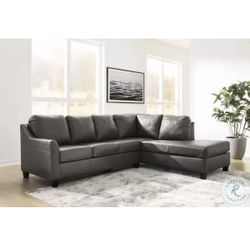 Genuine leather Ashley furniture Valderno Fog 2 Piece RAF Chaise Sectional Dark Gray Right Arm Facing Corner