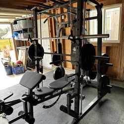 Vesta Fitness Smith Machine 1001 w/Bench Attachment | 230lb Bumpers Olympic Weights | 7ft Olympic Bar | Gym Equipment | FREE DELIVERY🚚 