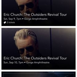Eric Church Tickets And Gold/Big Rig/RV Camping Pass